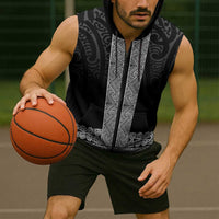 New Zealand Maori Kowhaiwhai Sleeveless Zip Hoodie Pango Maui and Mangopare LT9 - Polynesian Pride
