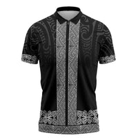 New Zealand Maori Kowhaiwhai Zipper Polo Shirt Pango Maui and Mangopare LT9 Black - Polynesian Pride