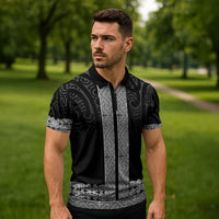 New Zealand Maori Kowhaiwhai Zipper Polo Shirt Pango Maui and Mangopare LT9 - Polynesian Pride