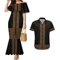 New Zealand Maori Kowhaiwhai Couples Matching Mermaid Dress and Hawaiian Shirt Parauri Maui and Mangopare LT9 Brown - Polynesian Pride
