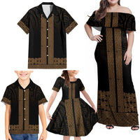 New Zealand Maori Kowhaiwhai Family Matching Off Shoulder Maxi Dress and Hawaiian Shirt Parauri Maui and Mangopare LT9 - Polynesian Pride