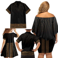 New Zealand Maori Kowhaiwhai Family Matching Off Shoulder Short Dress and Hawaiian Shirt Parauri Maui and Mangopare LT9 - Polynesian Pride