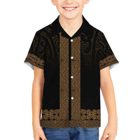 New Zealand Maori Kowhaiwhai Family Matching Short Sleeve Bodycon Dress and Hawaiian Shirt Parauri Maui and Mangopare LT9 Son's Shirt Brown - Polynesian Pride