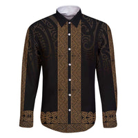 New Zealand Maori Kowhaiwhai Family Matching Summer Maxi Dress and Hawaiian Shirt Parauri Maui and Mangopare LT9 Dad's Shirt - Long Sleeve Brown - Polynesian Pride