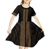 New Zealand Maori Kowhaiwhai Kid Short Sleeve Dress Parauri Maui and Mangopare LT9 - Polynesian Pride