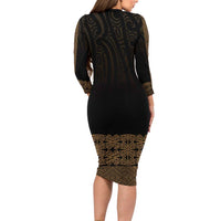 New Zealand Maori Kowhaiwhai Long Sleeve Bodycon Dress Parauri Maui and Mangopare LT9 - Polynesian Pride