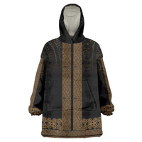New Zealand Maori Kowhaiwhai Wearable Blanket Hoodie Parauri Maui and Mangopare LT9 One Size Brown - Polynesian Pride