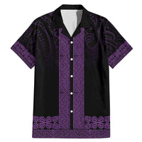 New Zealand Maori Kowhaiwhai Family Matching Mermaid Dress and Hawaiian Shirt Waiporoporo Maui and Mangopare LT9 Dad's Shirt - Short Sleeve Purple - Polynesian Pride