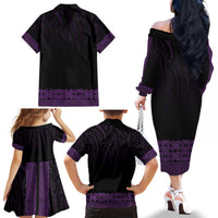 New Zealand Maori Kowhaiwhai Family Matching Off The Shoulder Long Sleeve Dress and Hawaiian Shirt Waiporoporo Maui and Mangopare LT9 - Polynesian Pride