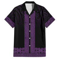 New Zealand Maori Kowhaiwhai Family Matching Off Shoulder Maxi Dress and Hawaiian Shirt Waiporoporo Maui and Mangopare LT9 Dad's Shirt - Short Sleeve Purple - Polynesian Pride