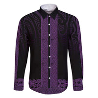 New Zealand Maori Kowhaiwhai Family Matching Summer Maxi Dress and Hawaiian Shirt Waiporoporo Maui and Mangopare LT9 Dad's Shirt - Long Sleeve Purple - Polynesian Pride