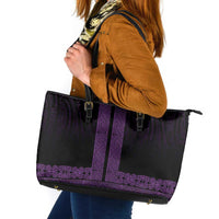 New Zealand Maori Kowhaiwhai Leather Tote Bag Waiporoporo Maui and Mangopare LT9 Purple - Polynesian Pride