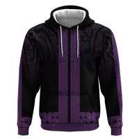 New Zealand Maori Kowhaiwhai Zip Hoodie Waiporoporo Maui and Mangopare LT9 Pullover Hoodie Purple - Polynesian Pride