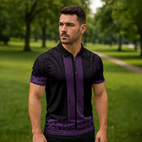 New Zealand Maori Kowhaiwhai Zipper Polo Shirt Waiporoporo Maui and Mangopare LT9 - Polynesian Pride