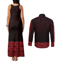 New Zealand Maori Kowhaiwhai Couples Matching Tank Maxi Dress and Long Sleeve Button Shirt Whero Maui and Mangopare LT9 - Polynesian Pride