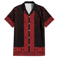 New Zealand Maori Kowhaiwhai Family Matching Off Shoulder Short Dress and Hawaiian Shirt Whero Maui and Mangopare LT9 Dad's Shirt - Short Sleeve Red - Polynesian Pride