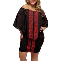 New Zealand Maori Kowhaiwhai Family Matching Off Shoulder Short Dress and Hawaiian Shirt Whero Maui and Mangopare LT9 Mom's Dress Red - Polynesian Pride
