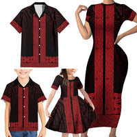 New Zealand Maori Kowhaiwhai Family Matching Short Sleeve Bodycon Dress and Hawaiian Shirt Whero Maui and Mangopare LT9 - Polynesian Pride