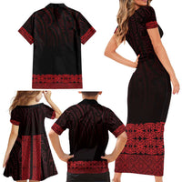 New Zealand Maori Kowhaiwhai Family Matching Short Sleeve Bodycon Dress and Hawaiian Shirt Whero Maui and Mangopare LT9 - Polynesian Pride