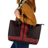 New Zealand Maori Kowhaiwhai Leather Tote Bag Whero Maui and Mangopare LT9 Red - Polynesian Pride
