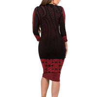New Zealand Maori Kowhaiwhai Long Sleeve Bodycon Dress Whero Maui and Mangopare LT9 - Polynesian Pride