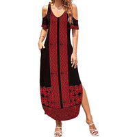 New Zealand Maori Kowhaiwhai Summer Maxi Dress Whero Maui and Mangopare LT9 Women Red - Polynesian Pride