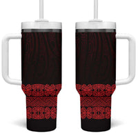 New Zealand Maori Kowhaiwhai Tumbler With Handle Whero Maui and Mangopare LT9 One Size: 40 oz Red - Polynesian Pride