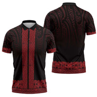 New Zealand Maori Kowhaiwhai Zipper Polo Shirt Whero Maui and Mangopare LT9 - Polynesian Pride
