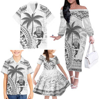 Custom Fiji Black Fern Family Matching Off The Shoulder Long Sleeve Dress and Hawaiian Shirt Maori Warroir with Fijian Masi Pattern LT9 - Polynesian Pride