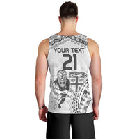 Custom Fiji Black Fern Men Tank Top Maori Warroir with Fijian Masi Pattern