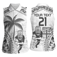 Custom Fiji Black Fern Women Sleeveless Polo Shirt Maori Warroir with Fijian Masi Pattern