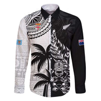 Custom Fiji New Zealand Family Matching Puletasi and Hawaiian Shirt Maori mix Tapa Pattern Version LT9 Dad's Shirt - Long Sleeve Black - Polynesian Pride