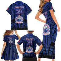 Custom Manu Samoa Sevens Rugby Family Matching Short Sleeve Bodycon Dress and Hawaiian Shirt Samoan Tribal Tattoo LT9 - Polynesian Pride