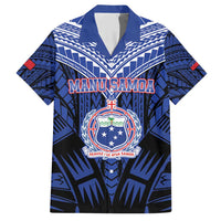 Custom Manu Samoa Sevens Rugby Family Matching Short Sleeve Bodycon Dress and Hawaiian Shirt Samoan Tribal Tattoo LT9 Dad's Shirt - Short Sleeve Blue - Polynesian Pride