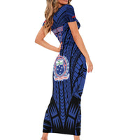 Custom Manu Samoa Sevens Rugby Family Matching Short Sleeve Bodycon Dress and Hawaiian Shirt Samoan Tribal Tattoo LT9 - Polynesian Pride