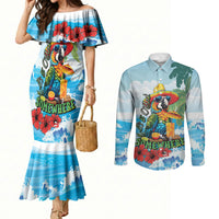 Funny Parrot Margarita Five O'clock Somewhere Couples Matching Mermaid Dress and Long Sleeve Button Shirt LT9 Blue - Polynesian Pride
