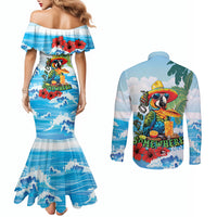Funny Parrot Margarita Five O'clock Somewhere Couples Matching Mermaid Dress and Long Sleeve Button Shirt