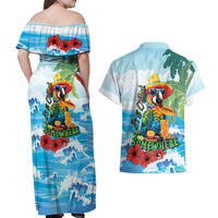 Funny Parrot Margarita Five O'clock Somewhere Couples Matching Off Shoulder Maxi Dress and Hawaiian Shirt LT9 - Polynesian Pride