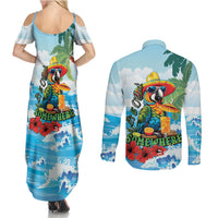 Funny Parrot Margarita Five O'clock Somewhere Couples Matching Summer Maxi Dress and Long Sleeve Button Shirt LT9 - Polynesian Pride
