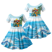 Funny Parrot Margarita Five O'clock Somewhere Family Matching Mermaid Dress and Hawaiian Shirt LT9 Daughter's Dress Blue - Polynesian Pride