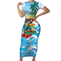Funny Parrot Margarita Five O'clock Somewhere Family Matching Short Sleeve Bodycon Dress and Hawaiian Shirt