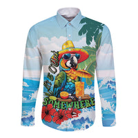 Funny Parrot Margarita Five O'clock Somewhere Long Sleeve Button Shirt LT9 Unisex Blue - Polynesian Pride