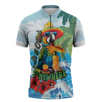 Funny Parrot Margarita Five O'clock Somewhere Zipper Polo Shirt LT9 Blue - Polynesian Pride