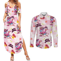 Hawaii Flamingo Hello Summer Couples Matching Summer Maxi Dress and Long Sleeve Button Shirt Hawaiian Quilt Pattern