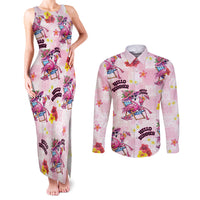 Hawaii Flamingo Hello Summer Couples Matching Tank Maxi Dress and Long Sleeve Button Shirt Hawaiian Quilt Pattern LT9 Pink - Polynesian Pride