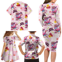 Hawaii Flamingo Hello Summer Family Matching Long Sleeve Bodycon Dress and Hawaiian Shirt Hawaiian Quilt Pattern LT9 Mom's Dress Pink - Polynesian Pride