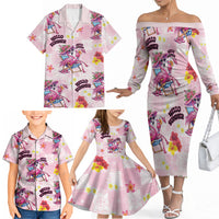 Hawaii Flamingo Hello Summer Family Matching Off The Shoulder Long Sleeve Dress and Hawaiian Shirt Hawaiian Quilt Pattern LT9 - Polynesian Pride