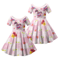 Hawaii Flamingo Hello Summer Family Matching Off The Shoulder Long Sleeve Dress and Hawaiian Shirt Hawaiian Quilt Pattern LT9 Daughter's Dress Pink - Polynesian Pride