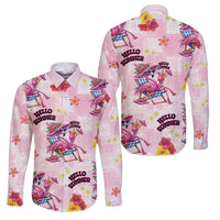 Hawaii Flamingo Hello Summer Family Matching Off Shoulder Short Dress and Hawaiian Shirt Hawaiian Quilt Pattern LT9 Dad's Shirt - Long Sleeve Pink - Polynesian Pride