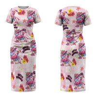 Hawaii Flamingo Hello Summer Family Matching Short Sleeve Bodycon Dress and Hawaiian Shirt Hawaiian Quilt Pattern LT9 Mom's Dress Pink - Polynesian Pride